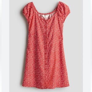 H&M Puff-sleeved skater dress - Red/Floral